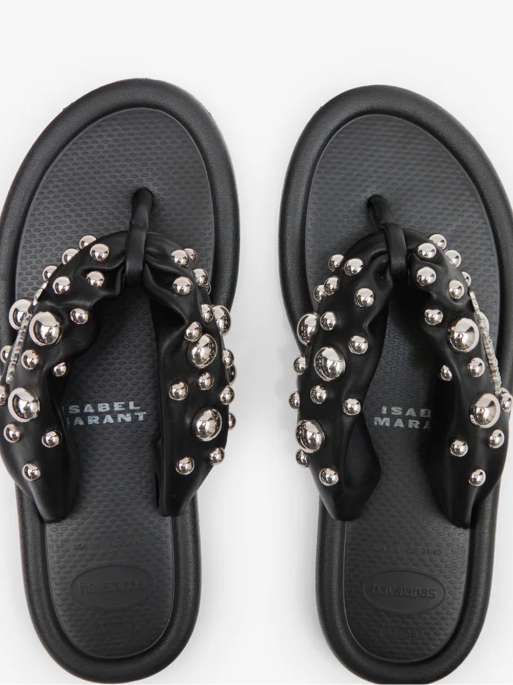 Havaianas Black Thong Sandals with Metallic Stud Accents